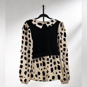 Polka Dot Two-Piece Layered Blouse - Black & Cream